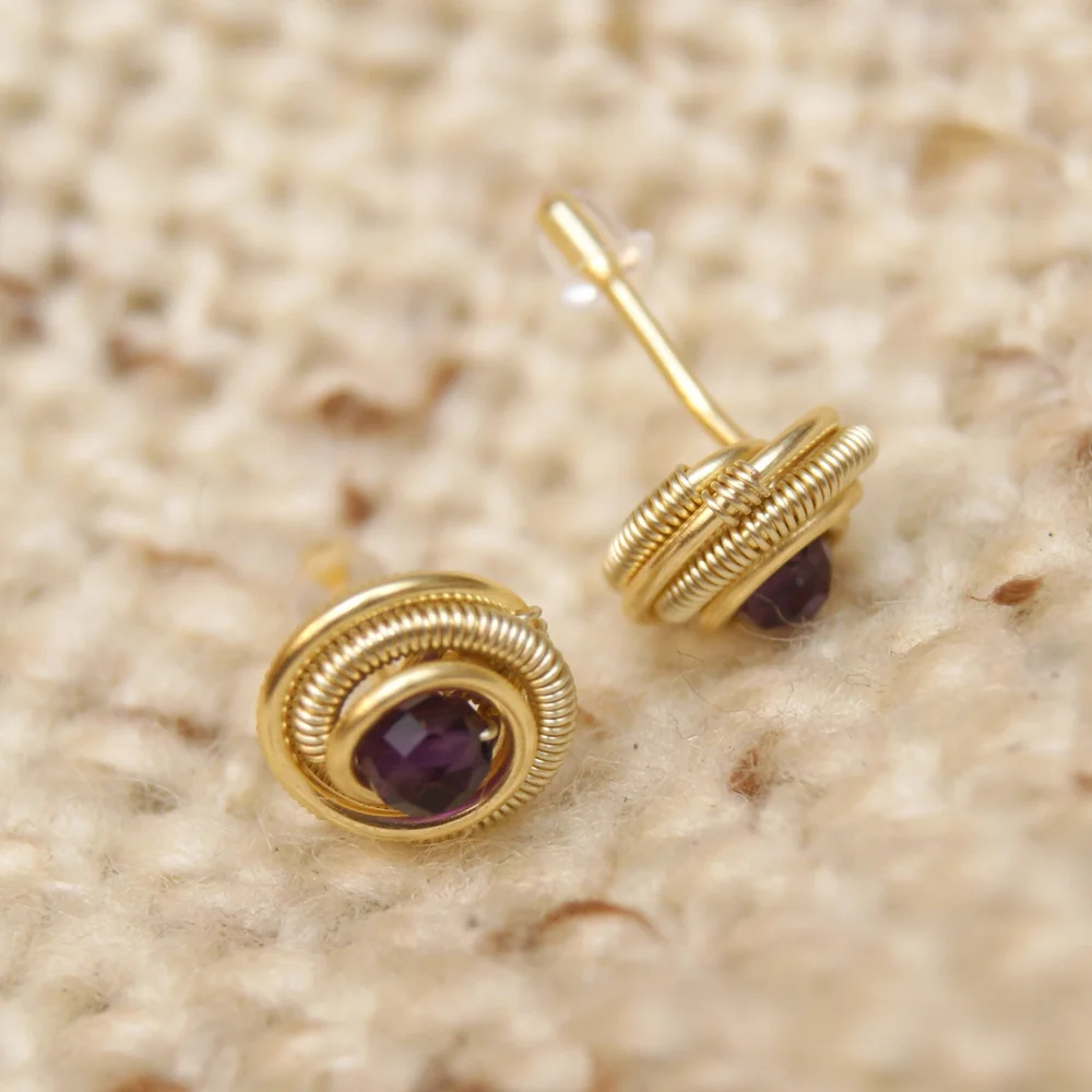 Kolczyki - Różyczki - złocone 14k - ametyst- 10mm